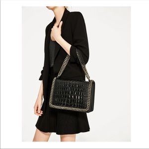 Zara Crocodile Embossed Leather Bag
